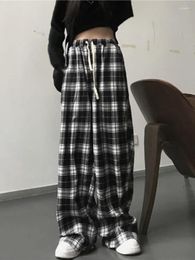 Pantalon Femme JMPRS Mode Cordon Femmes Plaid Noir Casual Oversize Lâche Pantalon Large Ados Harajuku Hip-Hop Streetwear 4XL