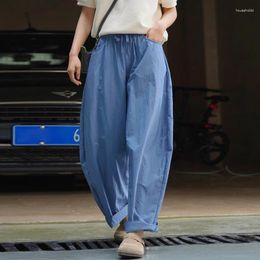 Pantalones de mujer Johnature japoneses perezosos de pierna ancha Mujeres casuales 2024 luz de verano transpirable longitud completa pantalones