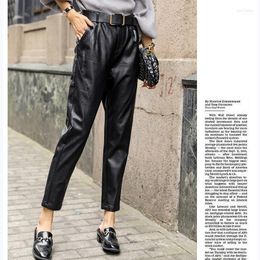 Pantalon Femme JUJULAND Femme PU Classique Noir Chaud Haute Qualité Coupe Droite Hiver Style 93591