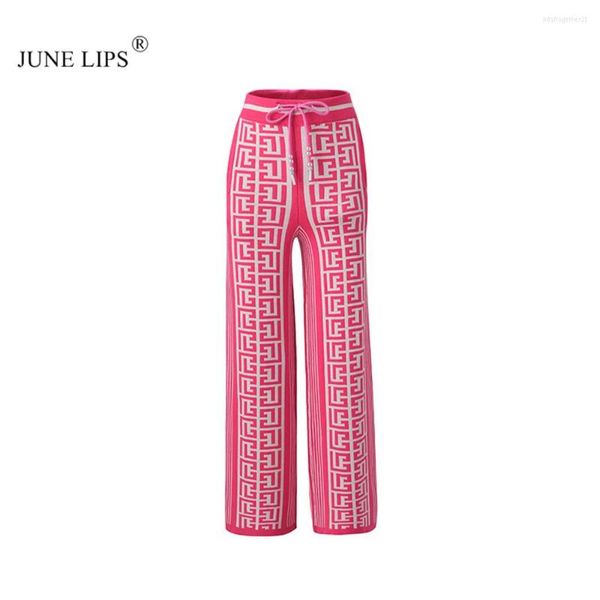 Pantalones de mujer JUNIO LIPS Alta calidadÚltimo 2023 Diseñador T Moda Geométrica Jacquard Tejido Suelto Corbata Pierna ancha