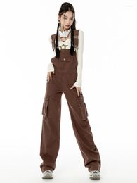 Pantalon femme Kalevest Y2K Overrall Brown Steampunk Femmes Gyaru Streetwear Cargo Style Coréen Poches Pantalones Pour Femme