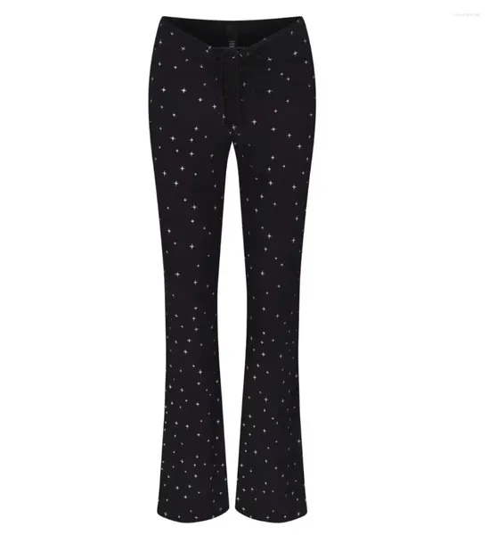 Pantalones de mujeres Kardashian Qq Sugar mismo estilo Drawstring Black Polka Polka Star Impreso Slim Slarke