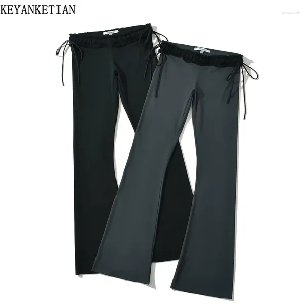 Pantalon féminin Keyankettian 2024 lancement de lancement à crampons lacets en haut de basse hauteur Botts Sweet Spicy Girl Slim Terrant mince pantalon