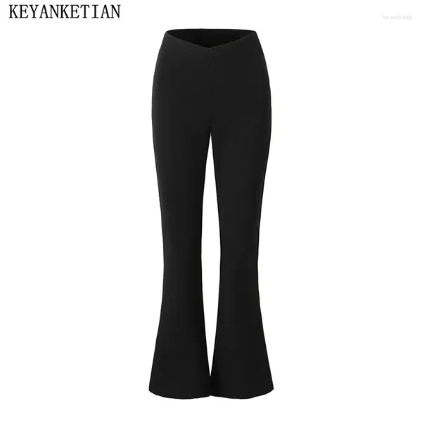 Pantalon femme keyanketian automne asymétrique taille haute noir cloche-bas mode mince femme pantalons longs loisirs