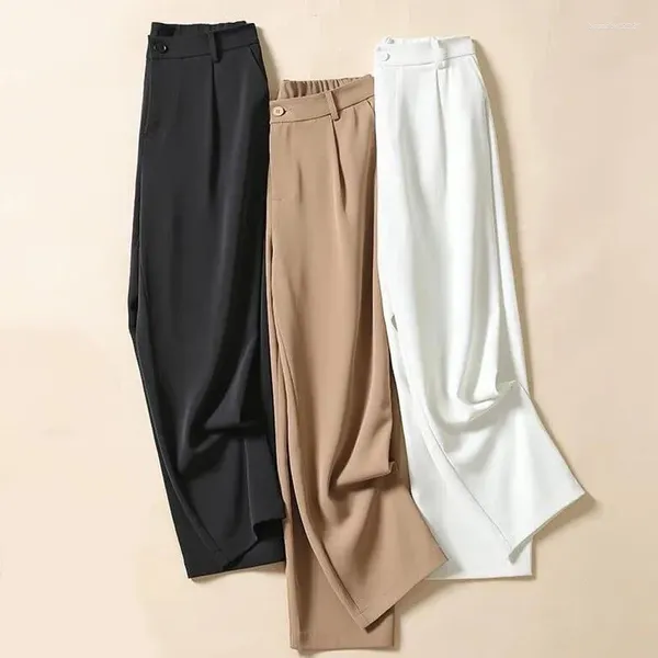 Pantalon kaki taille haute pour femme, costume féminin, mode coréenne, drapé Simple, ample, droit, décontracté, printemps et été 2024