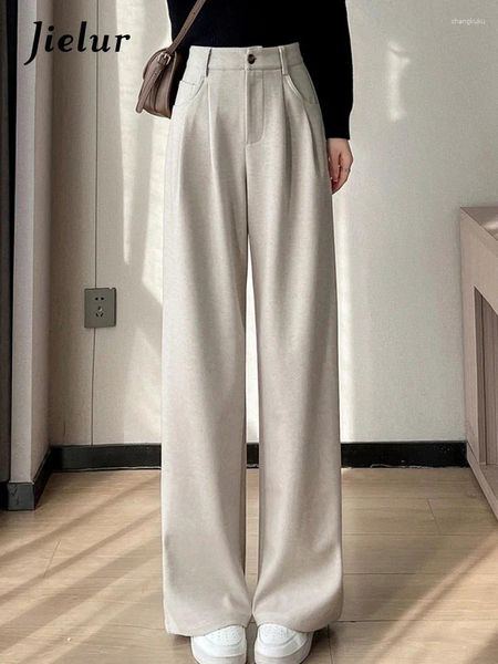 Pantalones de mujer de color caqui sueltos de invierno informales de oficina para mujer rectos de cintura alta gruesos delgados simples de moda femenina pierna ancha