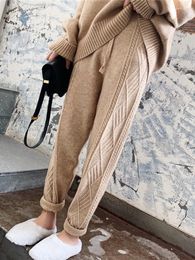 Damesbroek gebreide losse herfst winter 2023 harem elastische taille twist radijs trui streetwear vrouwen