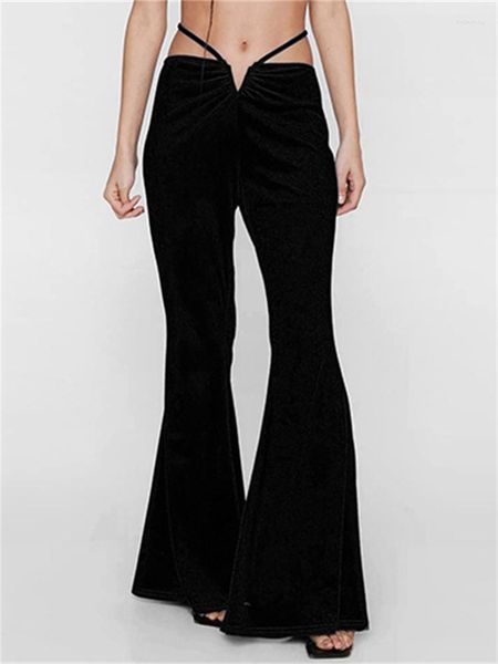 Pantalon femme Kolliey automne noir Flare Baggy pour femmes mode 2023 taille basse pansement jambe large dames droite décontracté pantalons longs