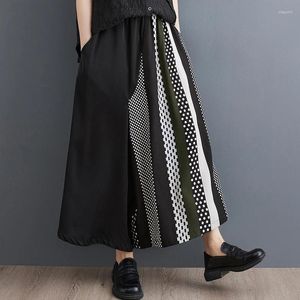 Damesbroek Korea-stijl Print Stippen Gestreept Hoge taille Losse zomer Wijde pijpen Culotte Street Fashion Dames Casual rokbroek