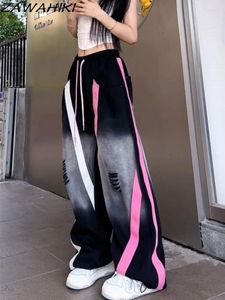 Damesbroeken Koreaanse mode Amerikaan Y2K Wide Leg High Taille Losse broek Sporty Casual patchwork contrast Kleur Hiphop Chic Streetwear