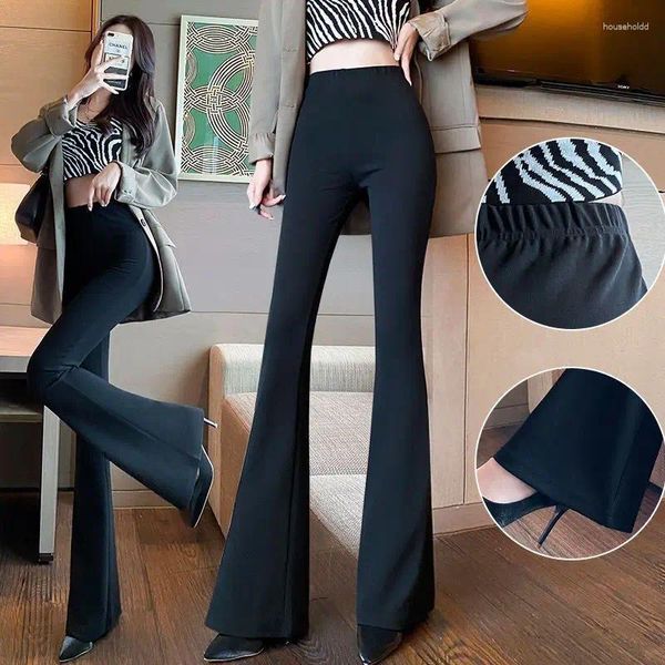 Pantalons pour femmes Mode coréenne Bureau Lady Costume pour femmes Printemps Skinny Flare Noir Taille haute Pantalon large Femme S-6XL Q528
