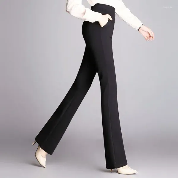 Pantalon femme mode coréenne bureau dame costume pour femmes printemps maigre évasé noir taille haute pantalon large femme 6XL Q519