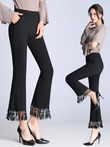 Pantalons pour femmes mode coréenne Streetwear femmes vêtements gland Micro Flare mince recadrée noir femme pantalon vêtements surdimensionnés