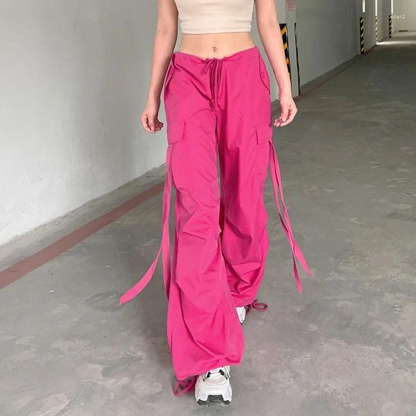 Pantalones de mujer coreanos rosa de gran tamaño para mujer 2023 primavera Casual suelto de cintura alta Hallen mujer ropa de calle Hip Hop Pantalones rectos