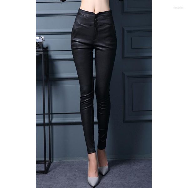 Pantalons pour femmes coréen printemps femmes en cuir véritable élastique hiver crayon en peau de mouton femme sexy maigre serré marée pantalon