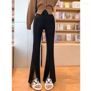 Vrouwen Broek Koreaanse Stijl Collectie 2024 Zomer Vrouwen Split Ontwerp Enkellange Casual Losse Knop Taille Boot Cut V421