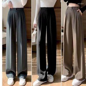 Damesbroeken Koreaanse stijl mode zwart op maat formele vrouwen broek recht losse casual high taille vrouw