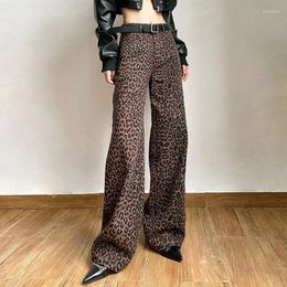 Pantalones de mujer versión coreana de estampado de leopardo Retro Casual otoño cintura alta suelta recta pierna ancha transpirable