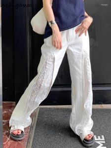 Damesbroeken Koreaans Y2K Wijd been voor vrouwen 2024 Bottomwork Patchwork Lace Sexy Summer Trousers Fashion Casual Straight Pantalon Femme