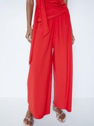 Vrouwen Broek Kumsvag 2023 Vrouwen Zomer Wijde Pijpen Mode Losse Elastische Taille Vrouwelijke Elegante Straat Broek Broek Kleding