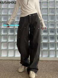 Pantalon féminin Kusahiki rétro rivet haute taille High Street Straitement décontracté safari Stye 2024 Automne Spicy Girl Y2K Cargo Pant Pantalones Mujer
