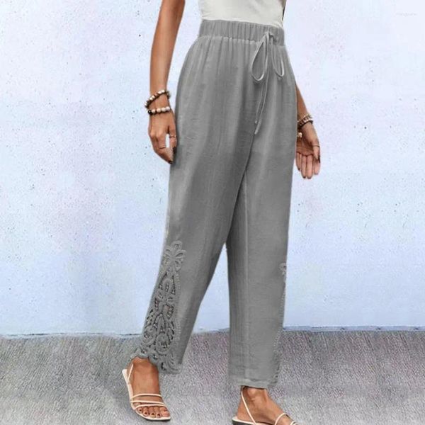 Pantalones de mujer Pantalones con detalle de panel de encaje Pantalones de chándal de pierna recta para mujer Pierna ancha elegante con cintura elástica para todos los días