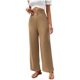 Pantalons pour femmes dames décontracté mode couleur unie bouton taille moyenne pantalon Capris pour l'entraînement féminin