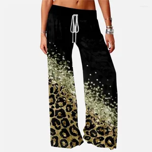 Pantalon femme décontracté Style vacances hawaïen vacances voyage imprimé léopard couleur contraste ample jambe large