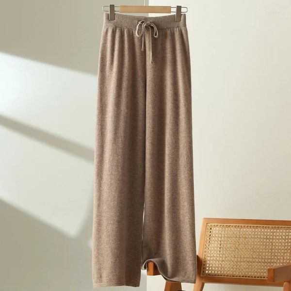 Pantalones de mujer Damas en otoño e invierno Lana Merino Grueso Cálido Cashmere Cordón de punto casual