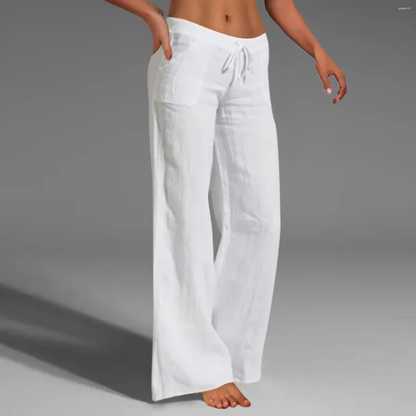 Pantalons pour femmes Ladies Polyester larges à pattes quotidiennes femme plus taille femme pour le travail pantalon de taille élastique en coton