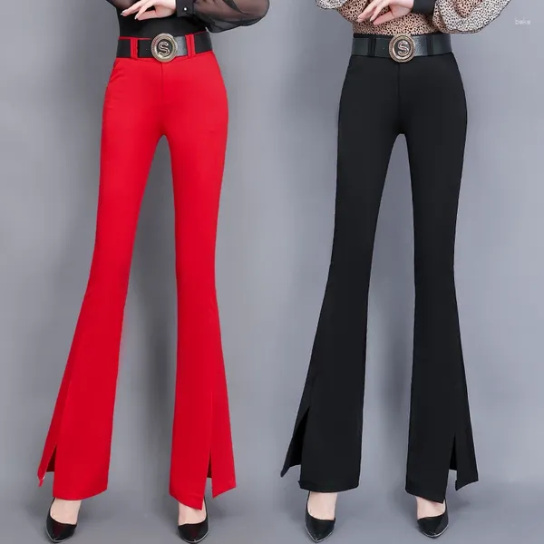 Pantalons pour femmes dames ourlet fendu cloche-bas femmes vêtements filles taille haute pantalon à glissière femme vêtements de rue BPy9835