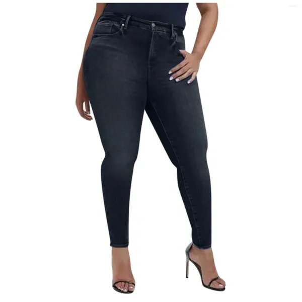 Pantalon féminin grande taille haute taille serrer la courbe jeans zip crayon avec fermeture de bouton y2k vêtements pour femmes