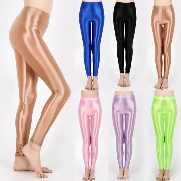 Pantalones para mujer Leggings brillantes de talla grande, lápiz ultrafino de nueve puntos, moda de mujer, medias elásticas de cintura alta, calidad