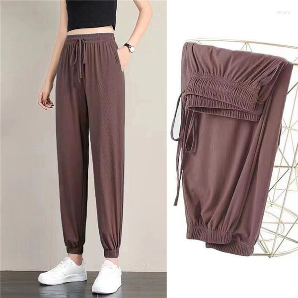 Pantalons pour femmes pantalons de survêtement en soie glacée à jambes larges pour femmes Leggings à pieds lâches pour femmes