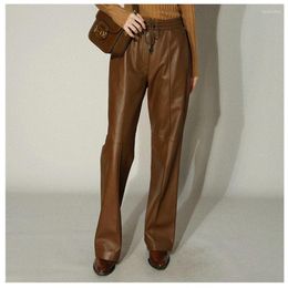 Pantalon en cuir pour femmes, tendance, mode européenne, ceinture fine, Mujer MaSmoke Pipe, Streetwear, noir, jambes larges, complet