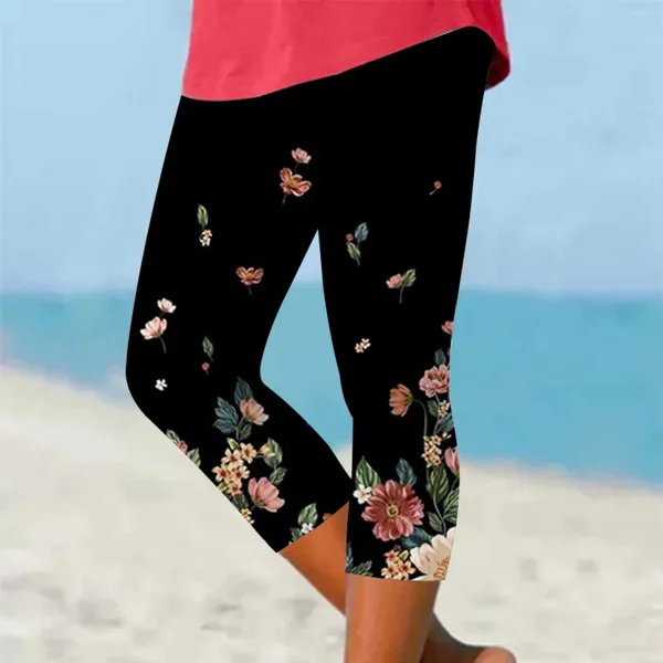 Pantalones de mujer Leggings para mujer Verano Casual Deportes Yoga Apretado Recortado Mujeres 80s Tela elástica brillante