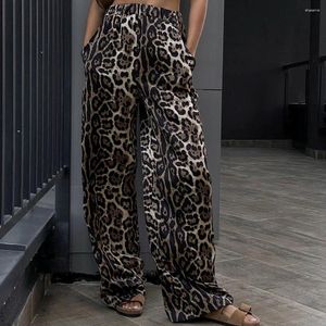 Damesbroeken Leopard Print Street Style Mid Taille Elastic Band Wide Leg 2024 European American Autumn Fashion Casual For Women