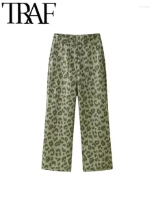 Pantalones de mujer con estampado de leopardo, pantalón largo informal, con botones, de cintura alta, Y2K, rectos, holgados, para verano, 2024