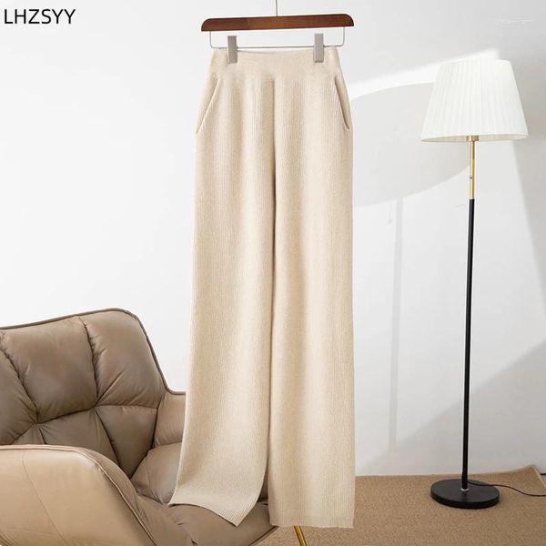Pantalon féminin lhzsyy mérinos laine tricot largeur leg pantalon de vêtements de vêtements pour femmes 2024 printemps élastique