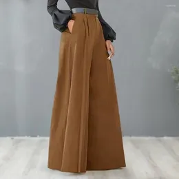 Pantalon féminin Long Élégant Taie élevée Ligne large avec des poches pour femmes Couleurs solides pantalons évasés