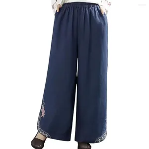 Pantalon femme coupe ample rétro Style chinois pantalon large avec poches pour femmes conception de taille élastique