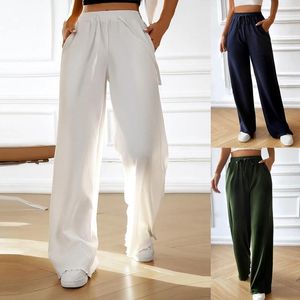 Pantalon ample décontracté, couleur unie, large jambe droite, à lacets, vêtements de Yoga, pantalon de sport