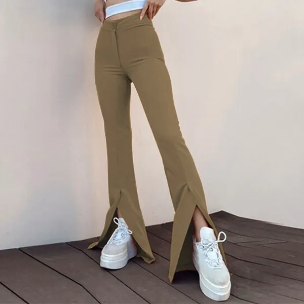 Pantalones femeninos Fuentes sueltos para mujeres elegantes casuales de moda y elegante dobladillo dividido pijama pequeño