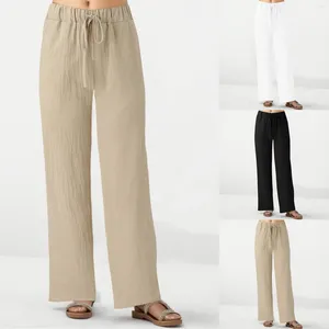 Pantalon féminin poche coton coton lin femelle décontractée le legging à jambe large solide leggings d'été