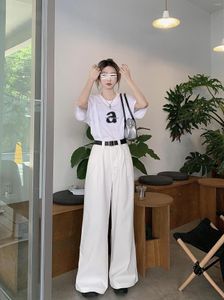 Pantalon femme ample jambe droite longue pantalon blanc Y2k vêtements coréens été dames pantalon mode décontracté taille haute OL large Baggy