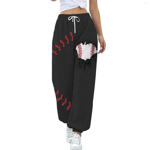 Pantalon femme ample jambe large dames été automne cordon Baseball imprimé pantalon Baggy pantalons de survêtement Streetwear Cargo