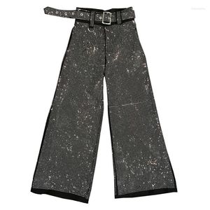 Pantalon Femme Luxe Vintage Taille Haute Stretch Grande Taille Pantalon Large Paillettes Strass Bling Cristal Diamant Fête Anniversaire Pantalon