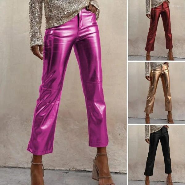 Pantalon féminin Luxury Femmes Slim Fit Glossy Fauxy Leather Poches