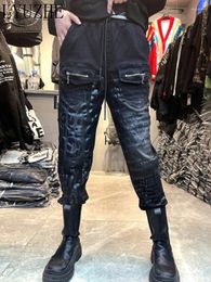 Damesbroeken Lyuzhe 2024 Spring Herfst Letter Fashion Letter Gedrukte jeansbroeken hoge elastische taille vrouwen trend cool harem lwl258