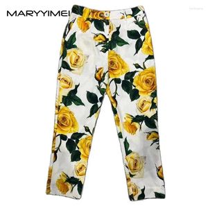 Pantalon féminin Maryyimei Fashion tissé Coton de vacances élastique imprimées décontractées à haute teneur en slim-fics de haute qualité